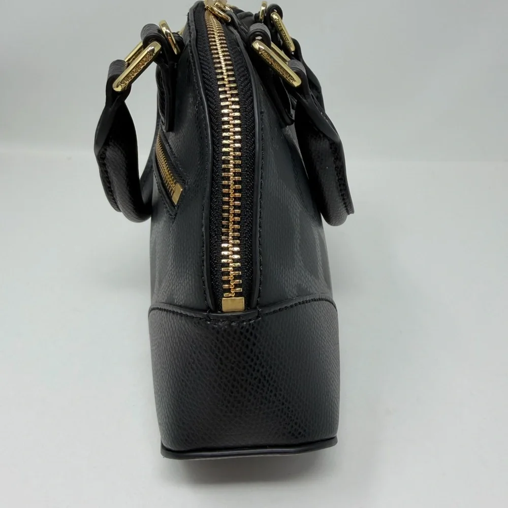 Vera Bradley Leather Mini Angled Bowler Top Handle Bag Black